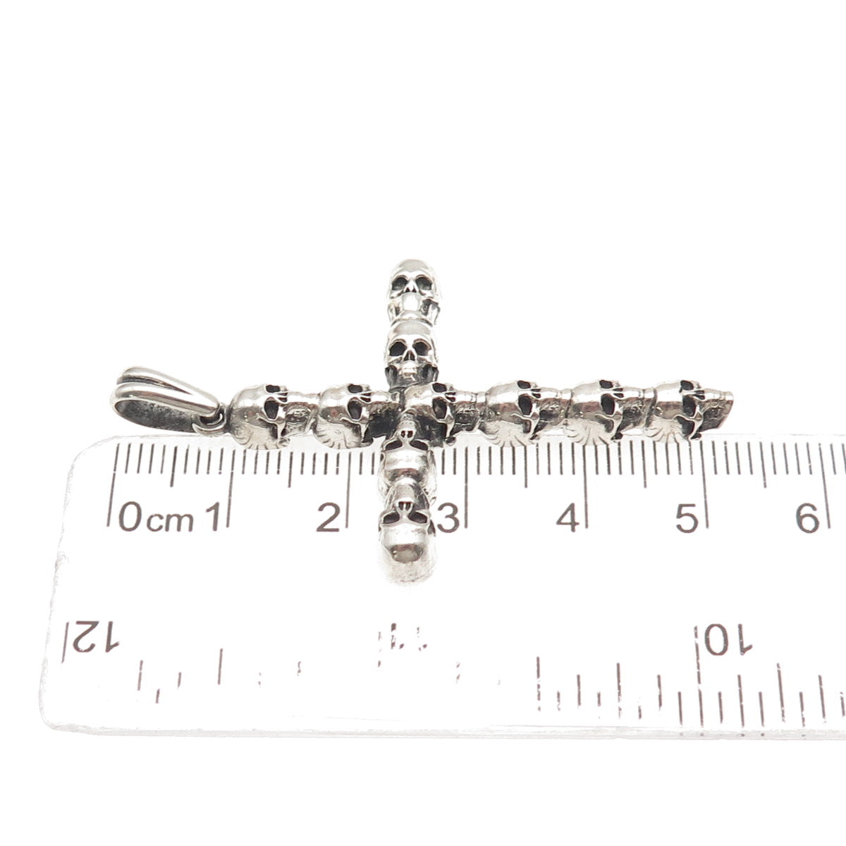 925 Sterling Silver Vintage Skull Cross Oxidized Gothic Pendant