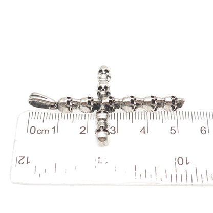 925 Sterling Silver Vintage Skull Cross Oxidized Gothic Pendant