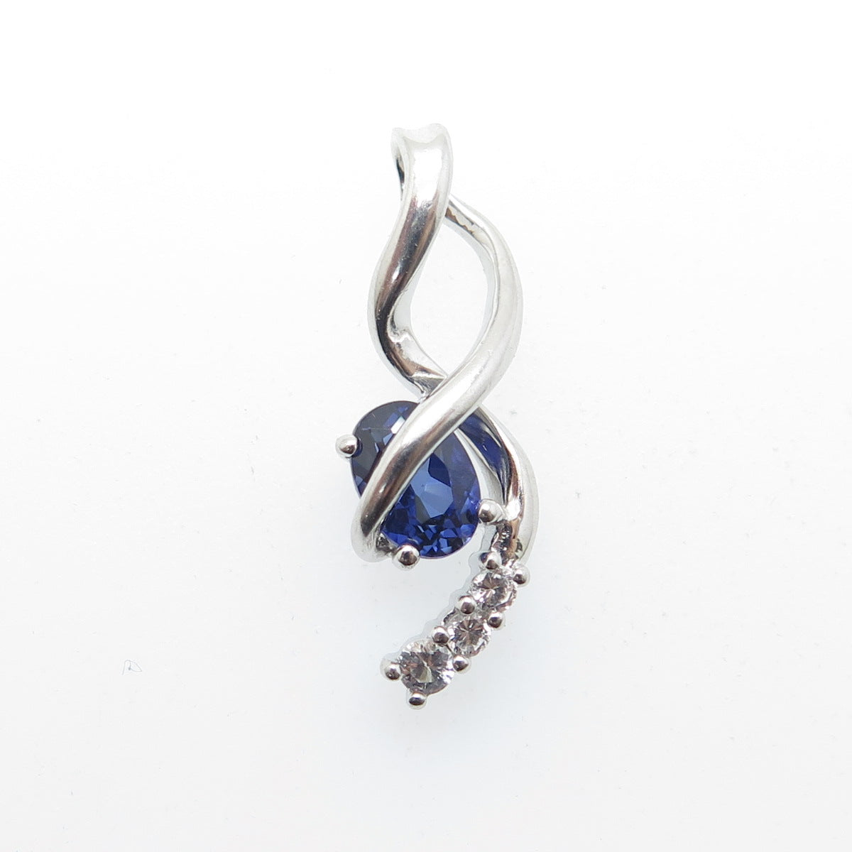 925 Sterling Silver Lab-Created Sapphire & White Topaz Twisted Pendant