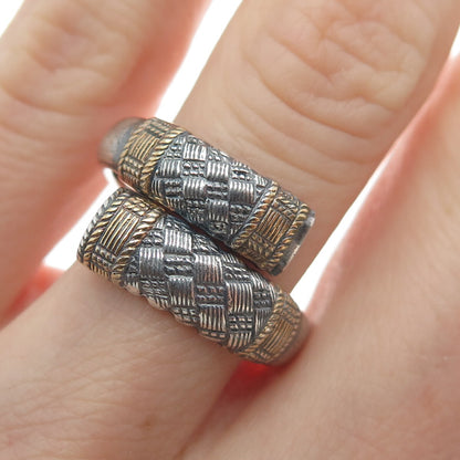 WALLACE 925 Sterling 2-Tone Vintage 1971 Aegean Weave Adjustable Ring Size 7.25