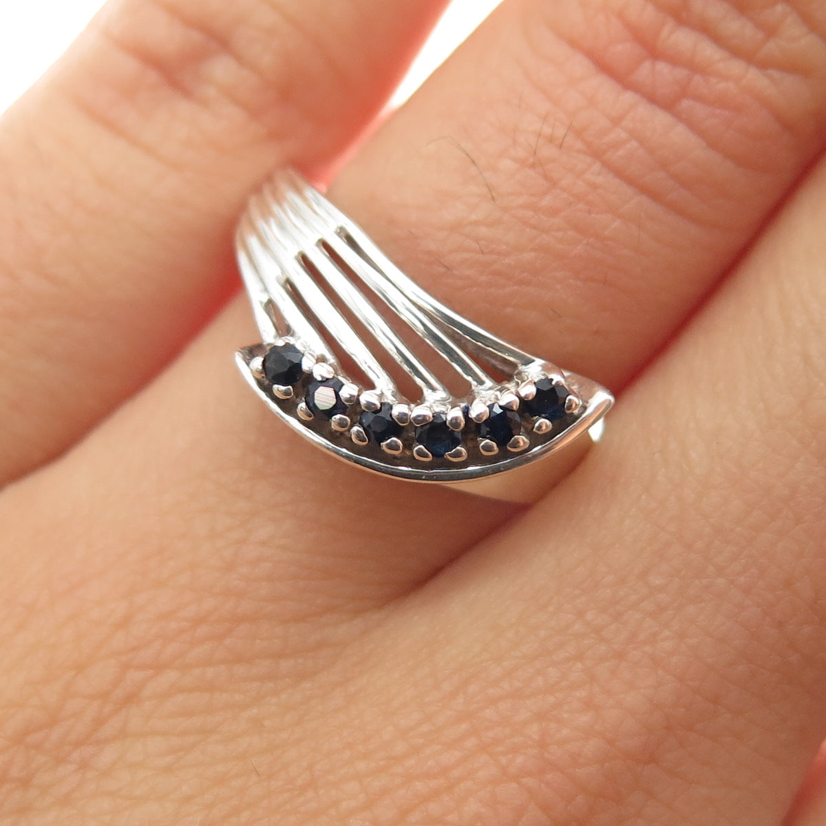 JED JOSEPH DEMARCO 925 Sterling Silver Vintage Real Sapphire Ring Size 6.25