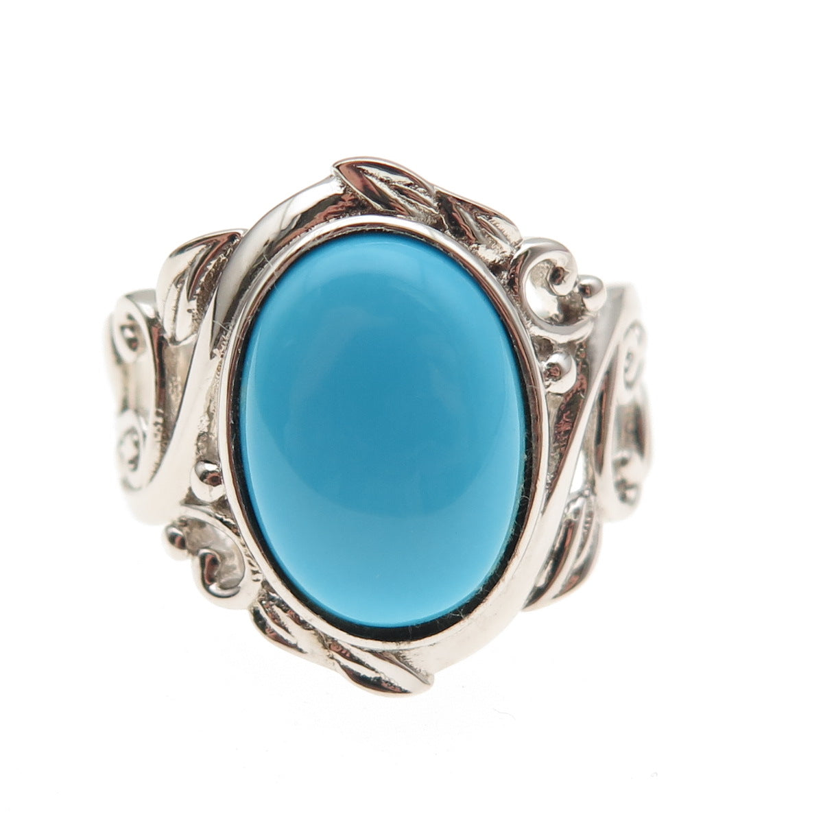 925 Sterling Silver Real Sleeping Beauty Turquoise Floral Ring Size 8