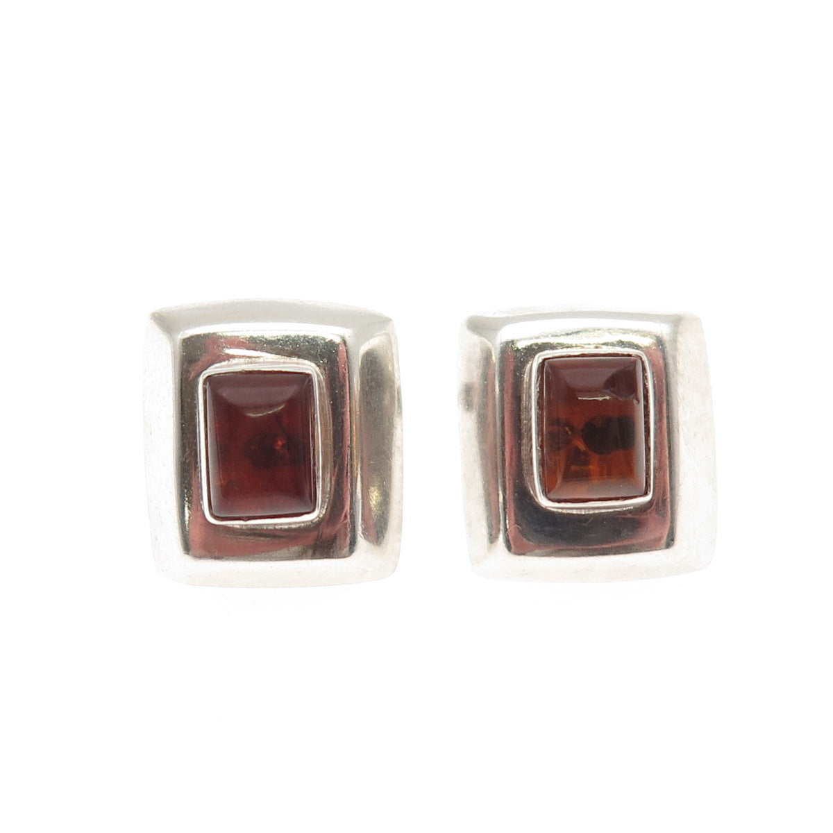 925 Sterling Silver Vintage Real Amber Modernist Earrings
