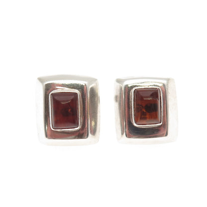 925 Sterling Silver Vintage Real Amber Modernist Earrings