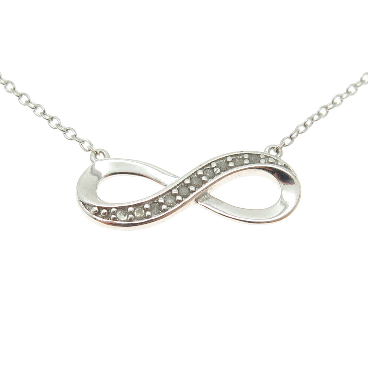 925 Sterling Silver Real Round-Cut Diamond Infinity Cable Chain Necklace 17"