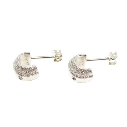925 Sterling Silver Real Round-Cut Diamond Textured Half Hoop Earrings