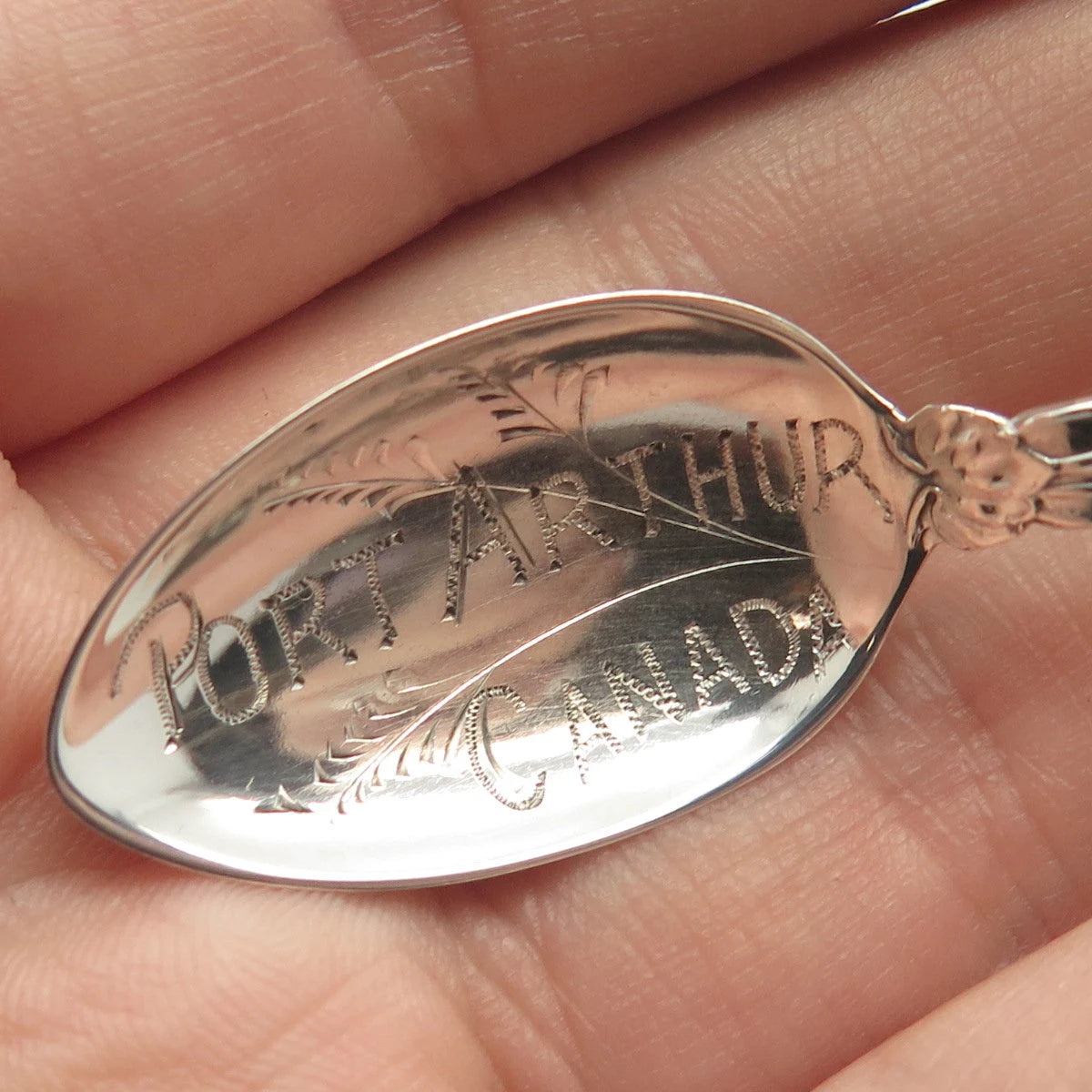 925 Sterling Silver Antique Canada Port Arthur Floral Tea Spoon