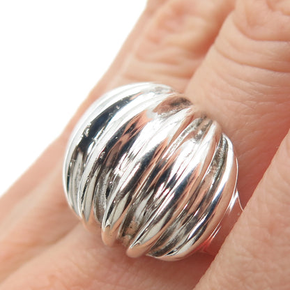925 Sterling Silver Vintage Modernist Ribbed Dome Ring Size 7