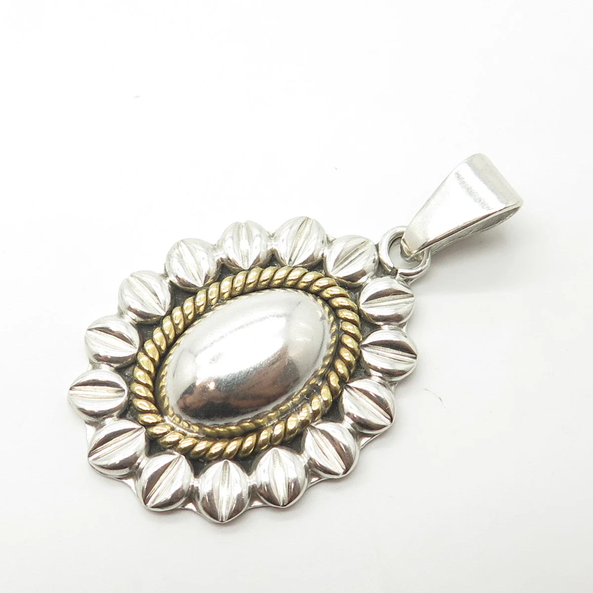 925 Sterling Silver 2-Tone Vintage Mexico Flower Pendant