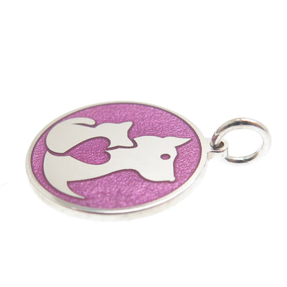 925 Sterling Silver Purple Enamel Cat & Dog Friendship Minimalist Charm Pendant