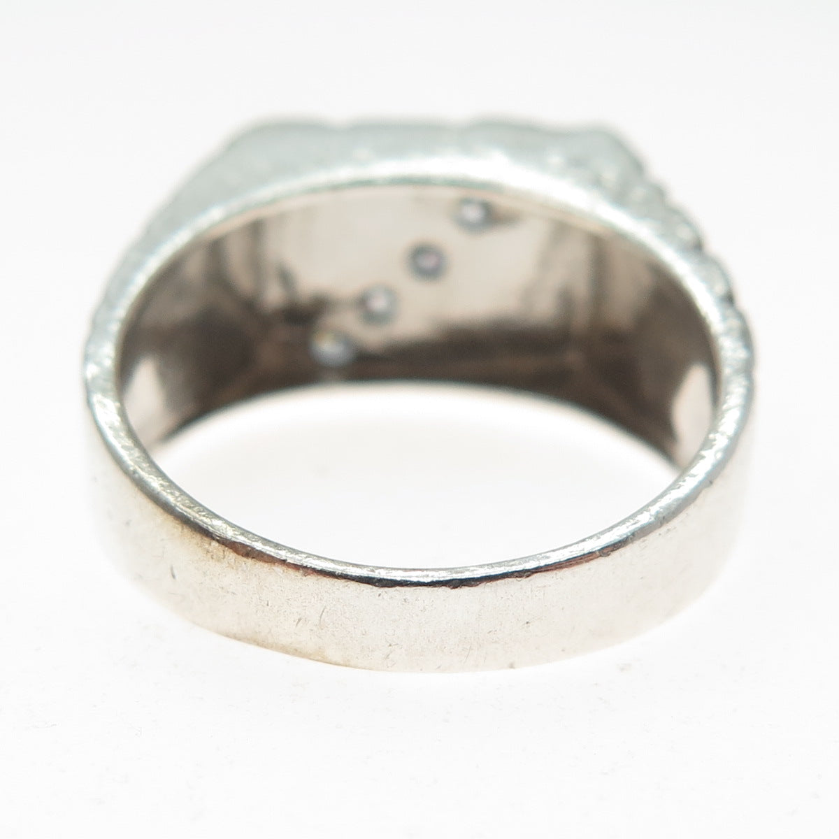 925 Sterling Silver Vintage Round-Cut C Z Dragon Skin Oxidized Ring Size 10.75