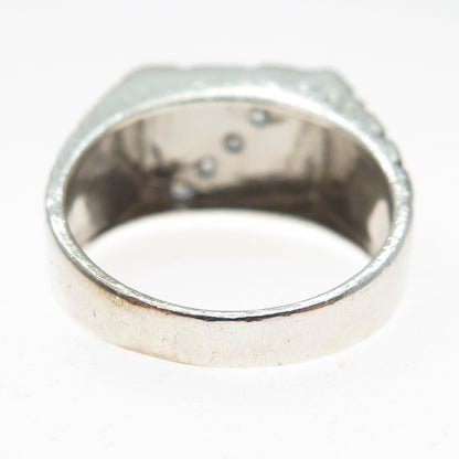 925 Sterling Silver Vintage Round-Cut C Z Dragon Skin Oxidized Ring Size 10.75