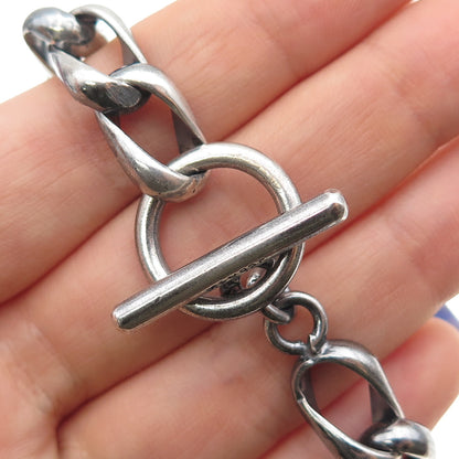 925 Sterling Silver Vintage Mexico Curb Link Oxidized Bracelet 7"