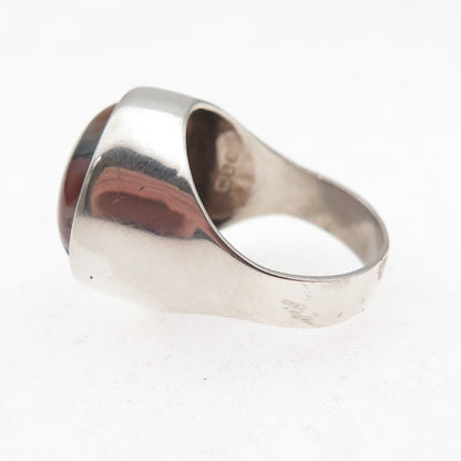 925 Sterling Silver Vintage 1976 S&B London Real Agate Modernist Ring Size 6.25