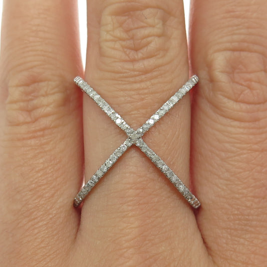 DBJ DEE BERKLEY 925 Sterling Silver Real Diamond Crisscross Ring Size 9.75