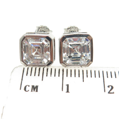 925 Sterling Silver Cushion-Cut Shaped C Z Stud Earrings