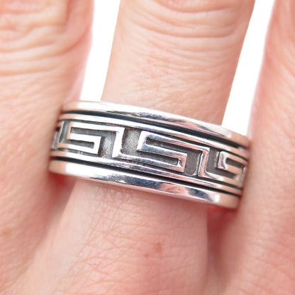 925 Sterling Silver Vintage Greek Maze Oxidized Rotating Band Ring Size 11.75