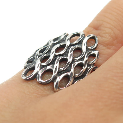 925 Sterling Silver Vintage Southwestern Twisted Link Oxidized Ring Size 6