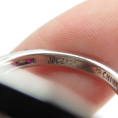 925 Sterling Silver Lab-Created Ruby & Black C Z Multi-Circle Ring Size 6.25