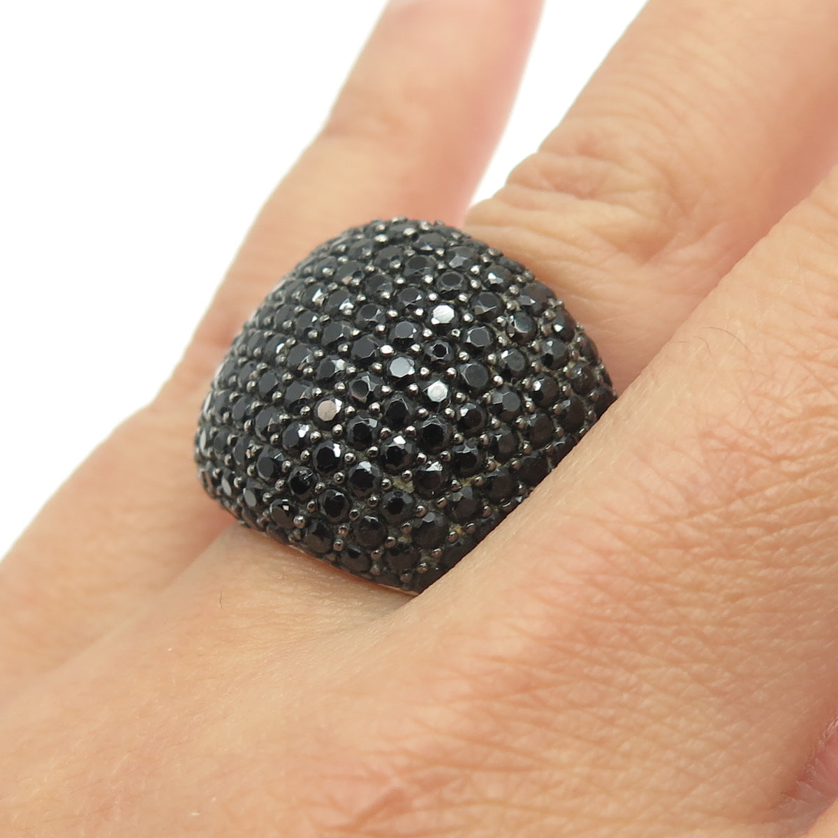 925 Sterling Silver Real Black Spinel Gemstone Wide Ring Size 6.25