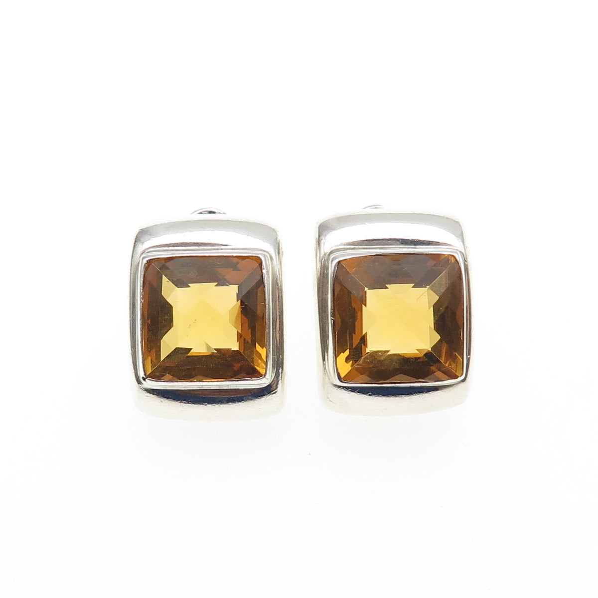 925 Sterling Silver Vintage Real Citrine Modernist Earrings
