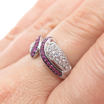 JANE SEYMOUR 925 Sterling Silver Real Pink Sapphire & White Topaz Ring Size 7.25