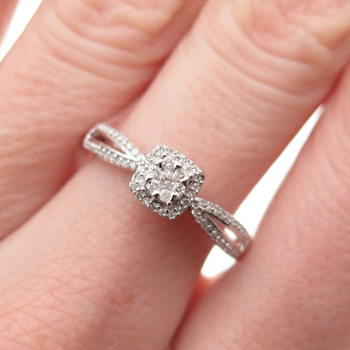 Sun 925 Sterling Silver Real Round-Cut Diamond Engagement Ring Size 7