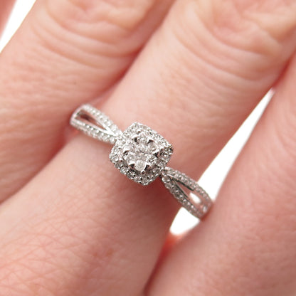 Sun 925 Sterling Silver Real Round-Cut Diamond Engagement Ring Size 7