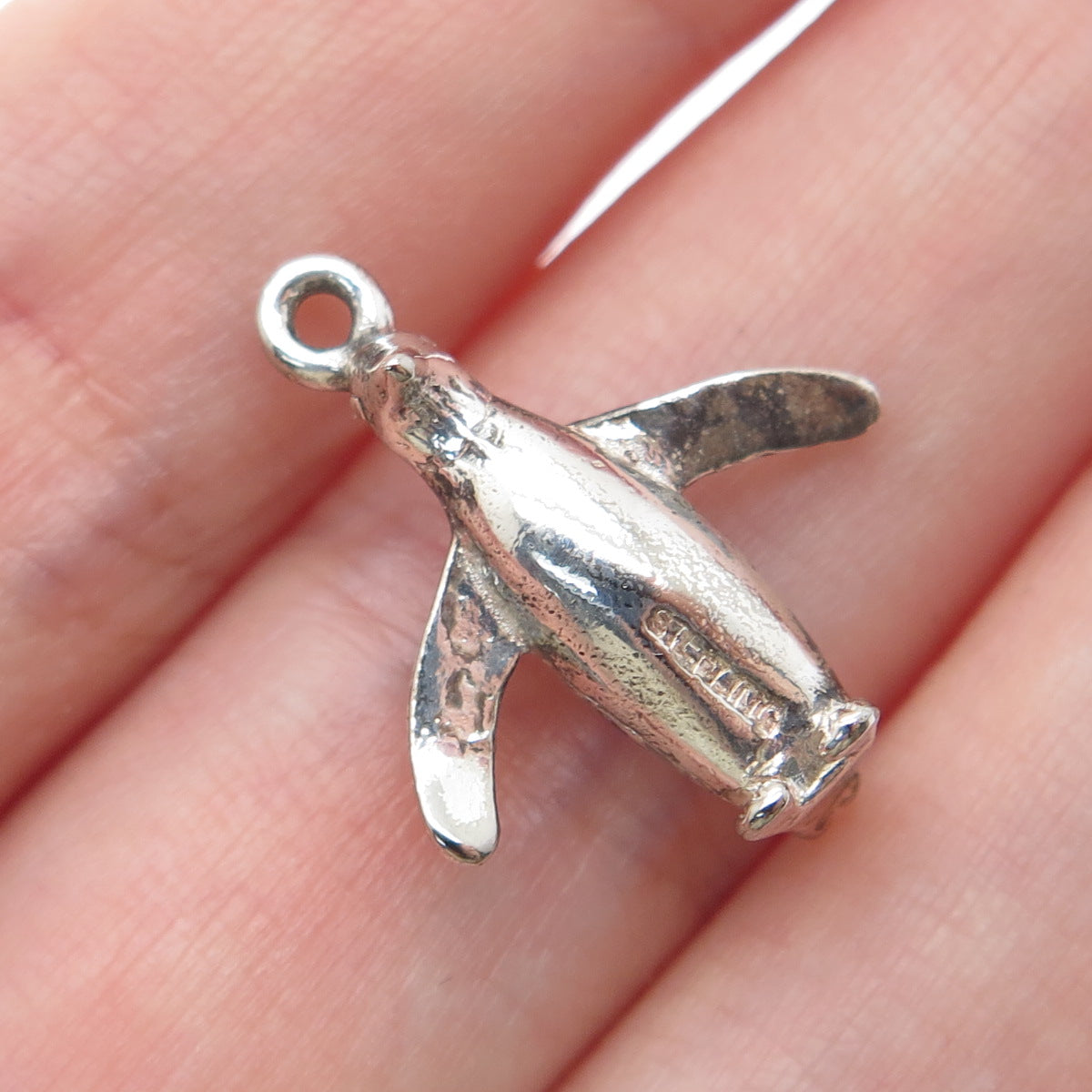 925 Sterling Silver Vintage Pinguin Minimalist 3D Charm Pendant