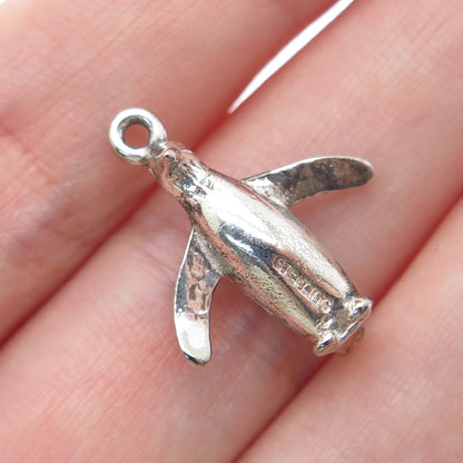 925 Sterling Silver Vintage Pinguin Minimalist 3D Charm Pendant