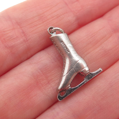 925 Sterling Silver Antique Art Deco Ice Skate 3D Mini Charm Pendant