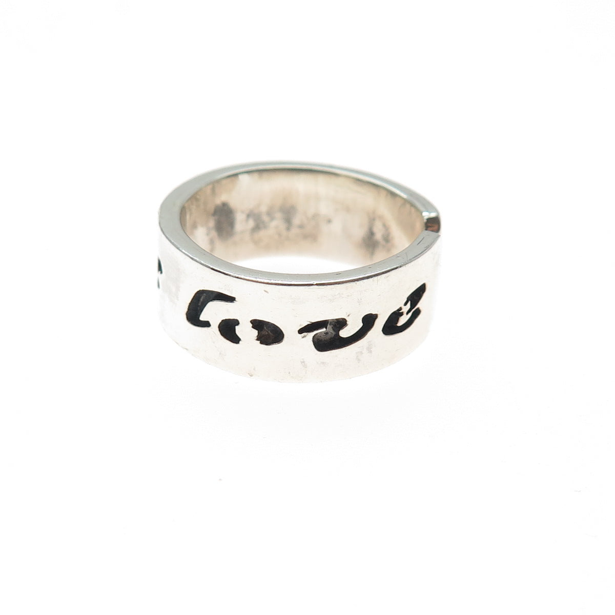 925 Sterling Silver Vintage God is Love Adjustable Band Ring Size 6.75