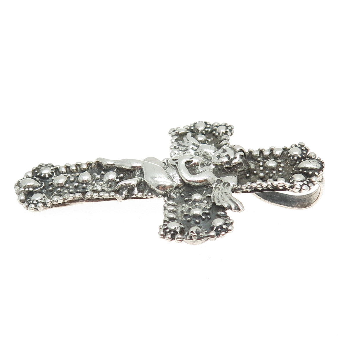 925 Sterling Silver Vintage Angel Heart Cross Pendant