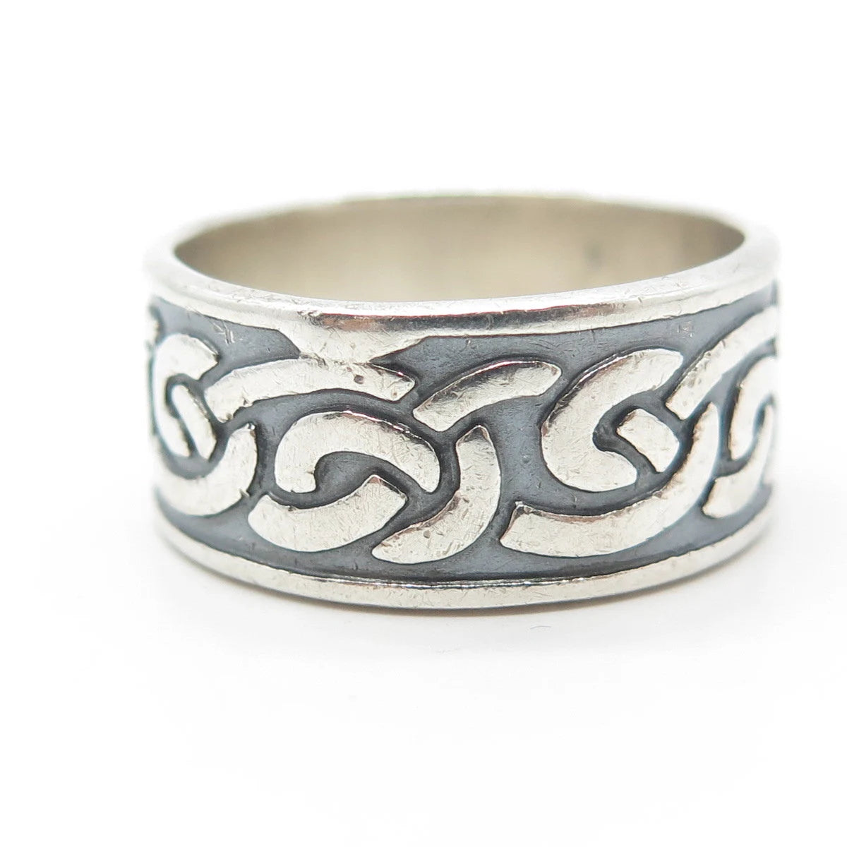 925 Sterling Silver Vintage Celtic Knot Wide Band Ring Size 13.75