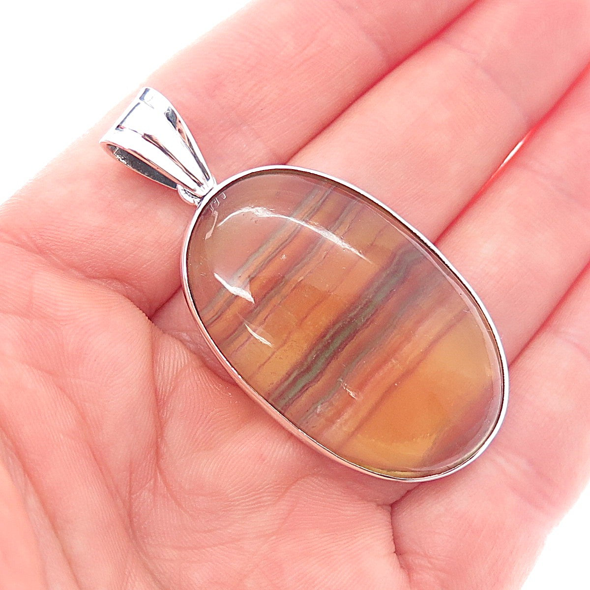 925 Sterling Silver Vintage Real Cabochon Agate Pendant