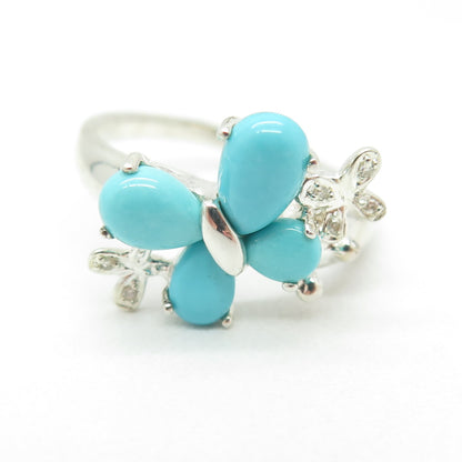 MICHELLE ALBALA 925 Sterling Silver Real Diamond Turquoise Butterfly Ring Size 9