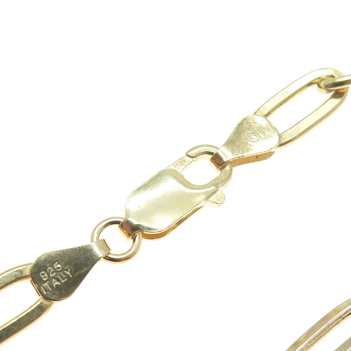 925 Sterling Silver Gold Plated Paperclip Link Bracelet 6.75"