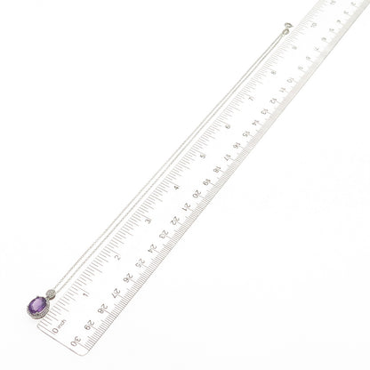Sai 925 Sterling Silver Italy Real Diamond & Amethyst Cable Chain Necklace 18"