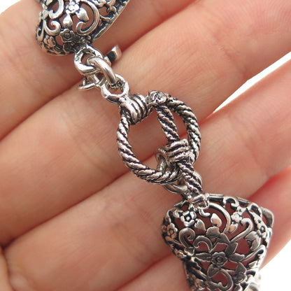 925 Sterling Silver Vintage JRI Ornate Heart Link Oxidized Bracelet 7.25"