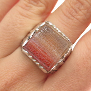 925 Sterling Silver Antique Real Agate Sharaf Islamic Oxidized Ring Size 9.25