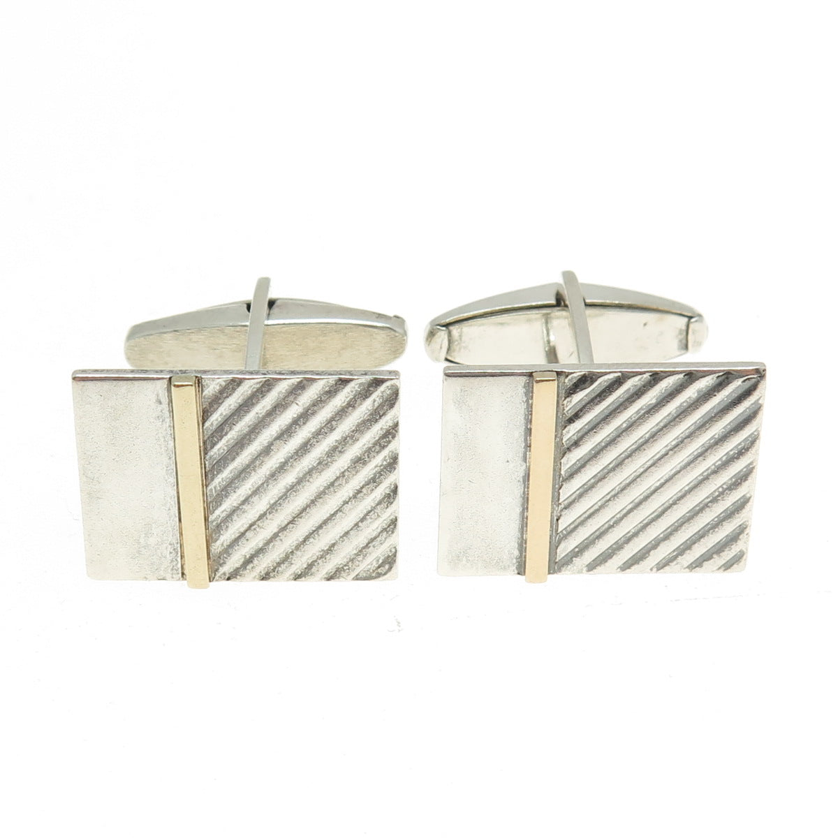 LEM 14K Yellow Gold & 925 Sterling Silver Vintage Modernist Cufflinks