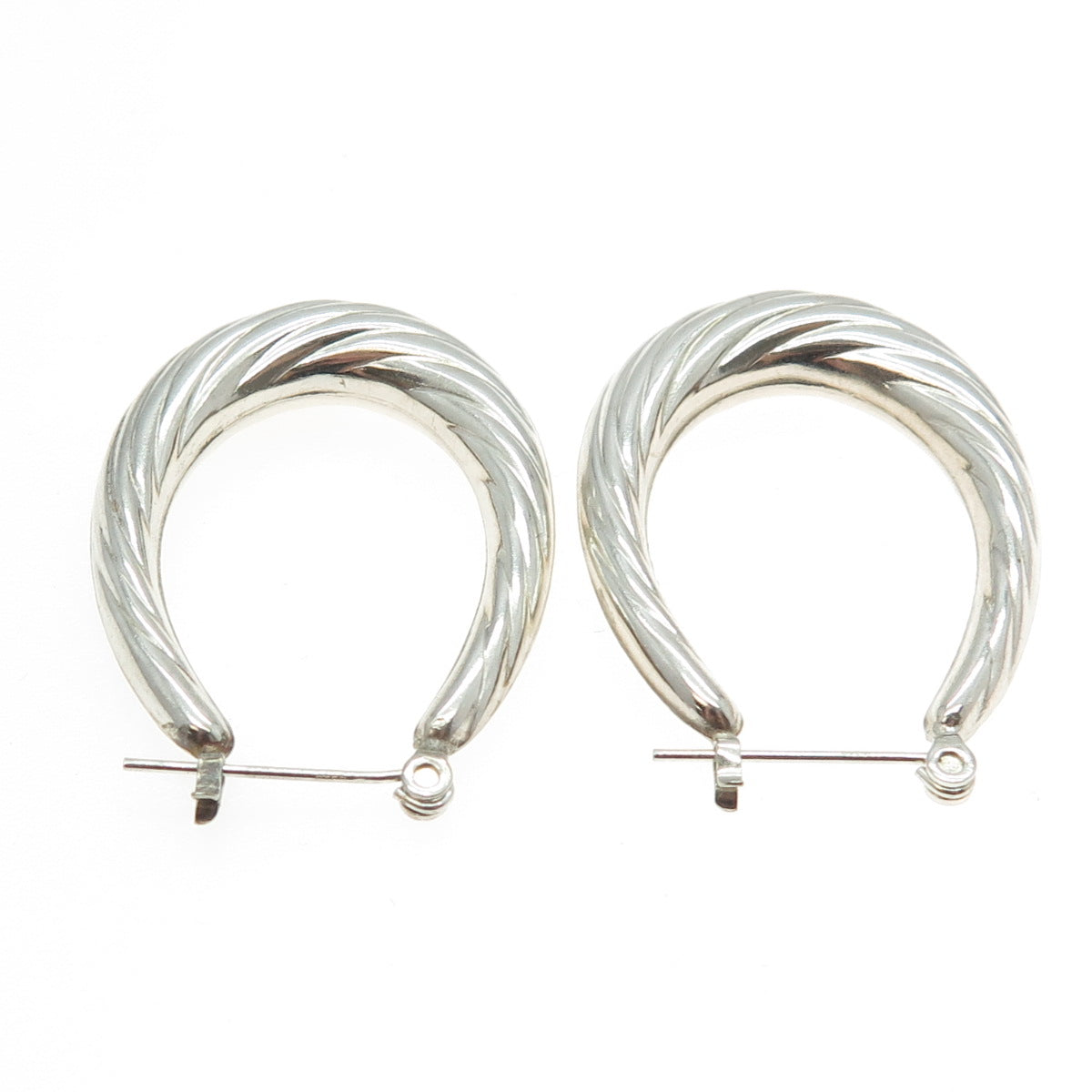 925 Sterling Silver Vintage Ribbed Hinged Hoop Earrings