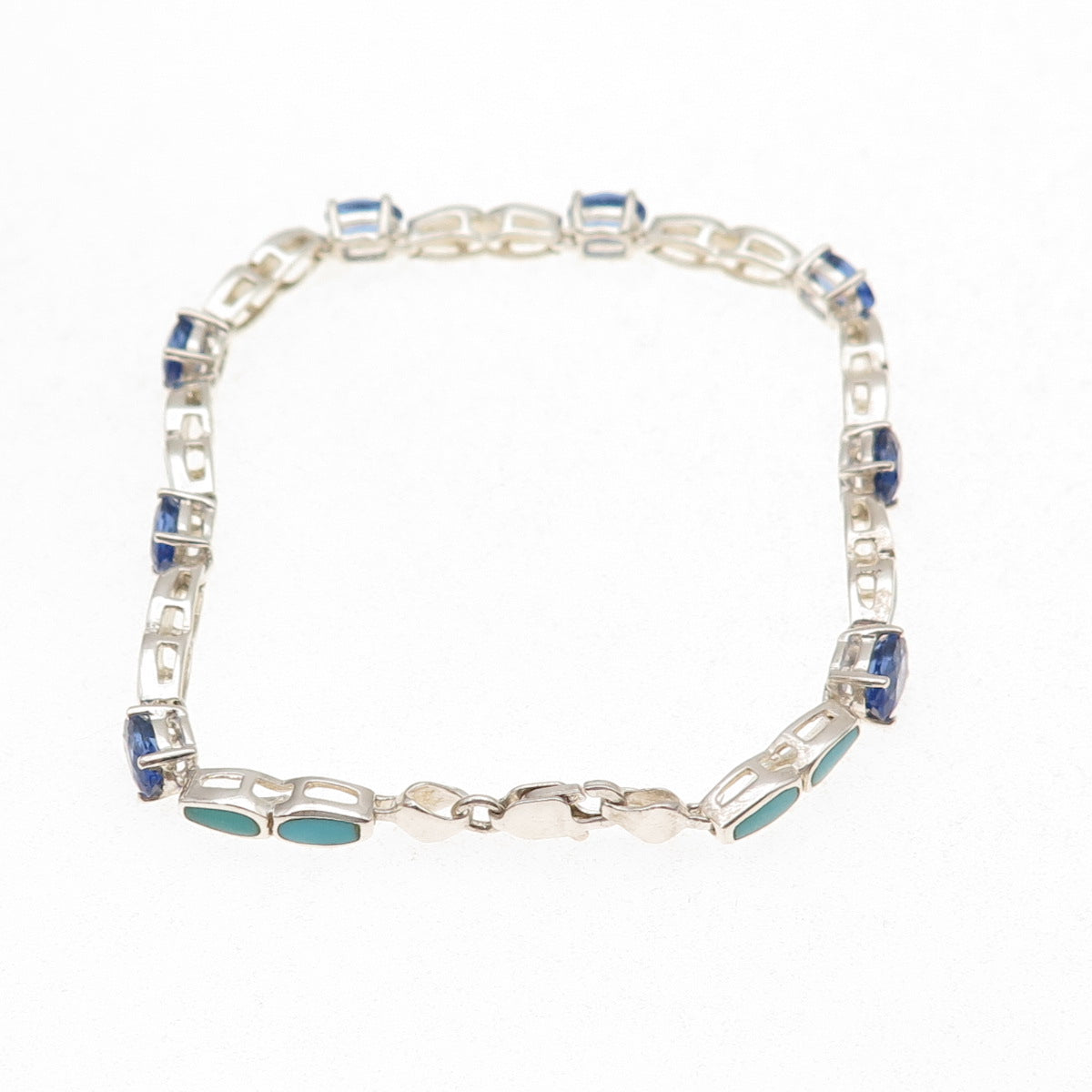 925 Sterling Silver Vintage Real Turquoise & Tanzanite Bracelet 7"