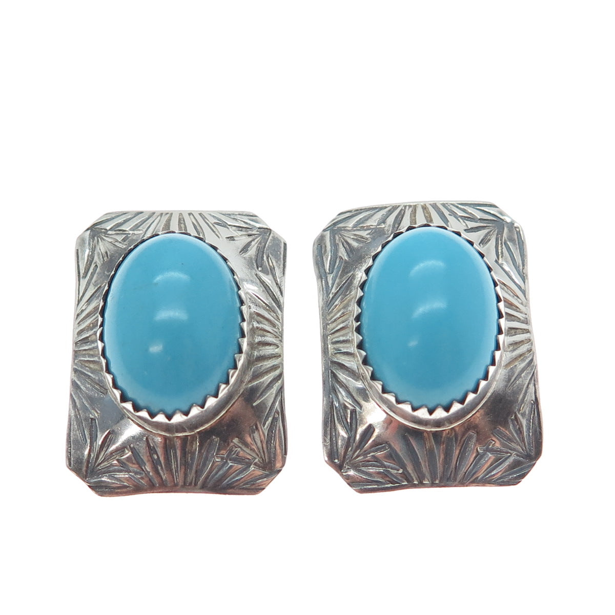 Old Pawn 925 Sterling Silver Vintage Southwestern Turquoise Clip On Earrings