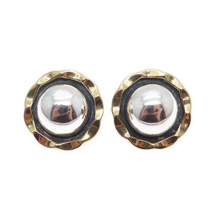 LATON Sterling Silver 2-Tone Vintage Mexico Modernist Flower Oxidized Earrings