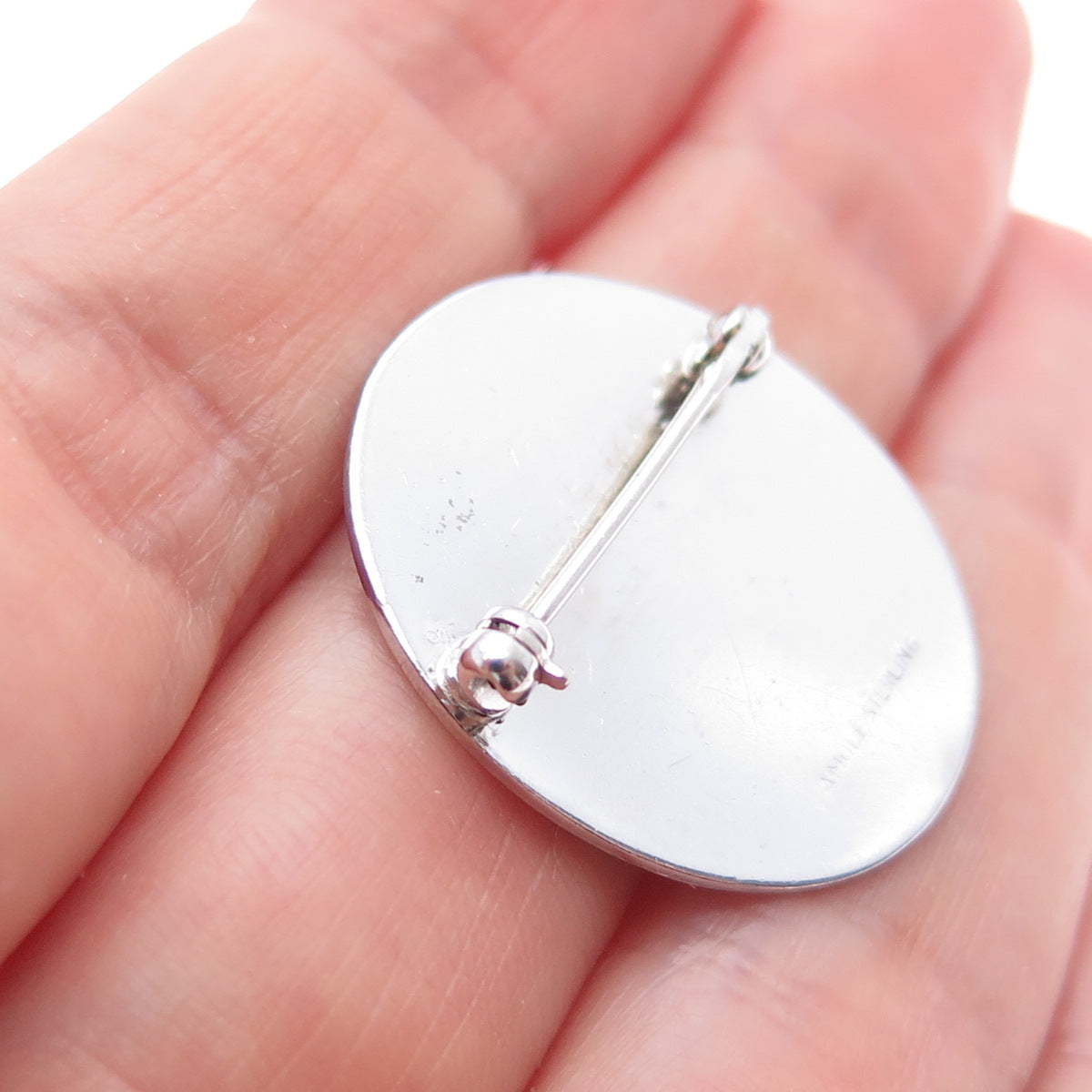 LAMODE 925 Sterling Silver Vintage Engraved Lady Portrait Oval Pin Brooch