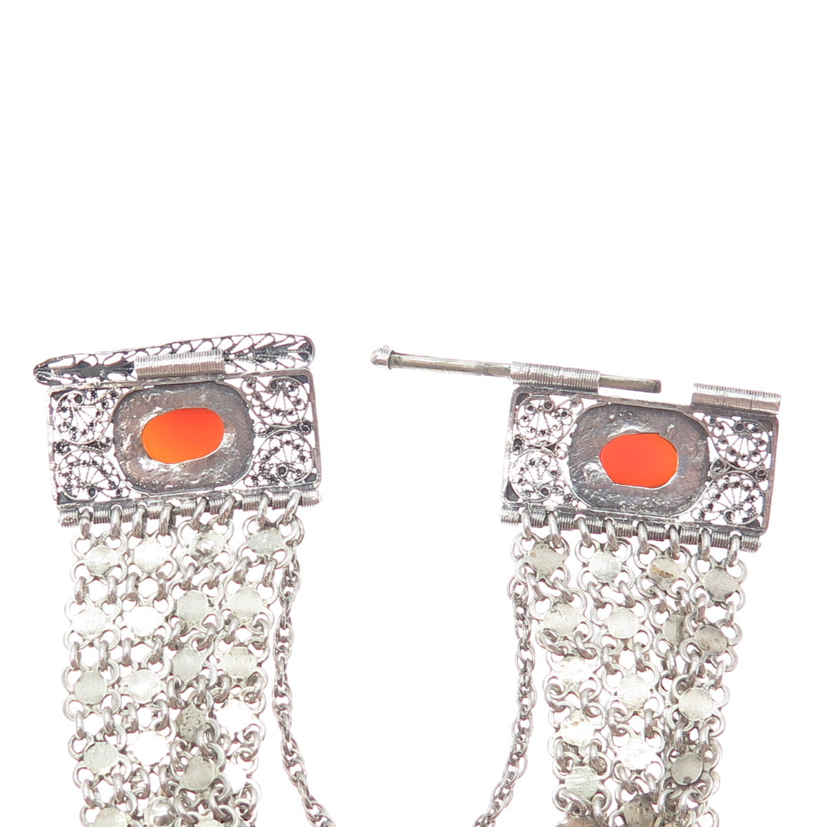 925 Sterling Silver Antique Real Carnelian Filigree Mesh Link Bracelet 6.75"
