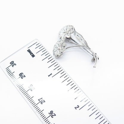 800 Silver Vintage Floral Leaf Filigree Pin Brooch