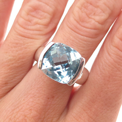 Chuck Clemency 925 Sterling Silver Vintage Real Blue Topaz Ring Size 7