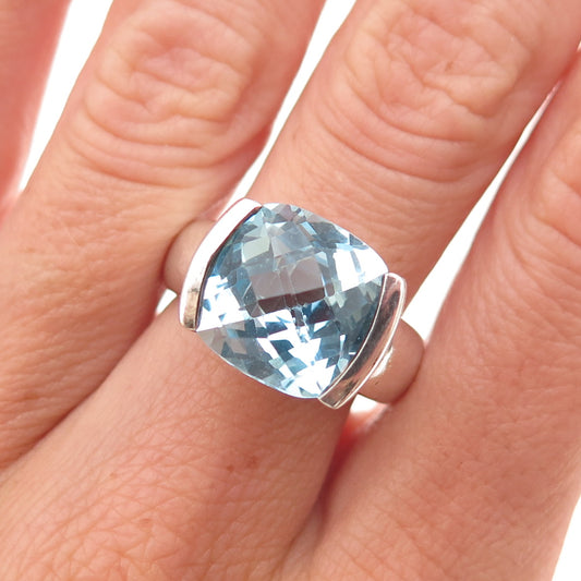 Chuck Clemency 925 Sterling Silver Vintage Real Blue Topaz Ring Size 7